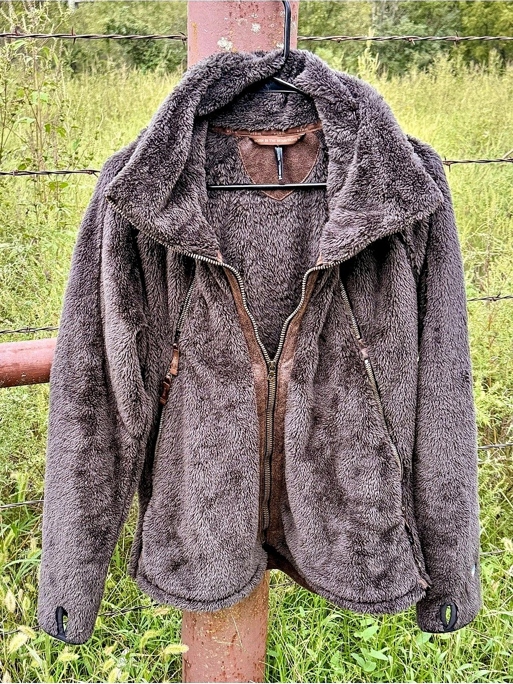KUHL Flight Fleece Jacket Womens XL Breen Grey Brown Full Zip Stowaway Hood